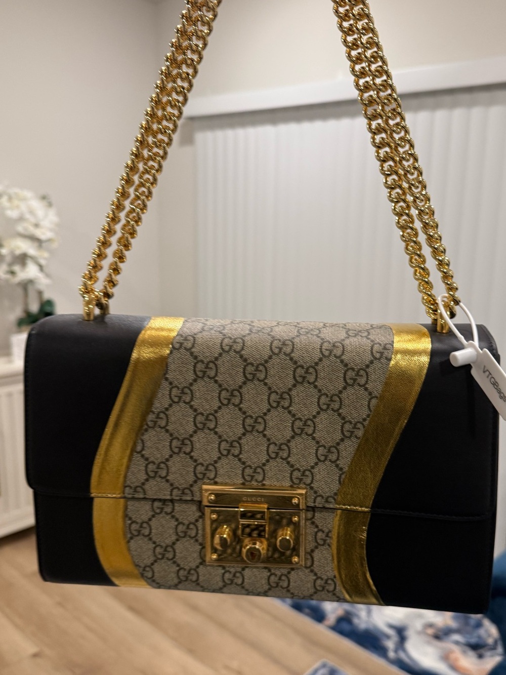 Gucci Black, Gold & Beige GG Shoulder Bag